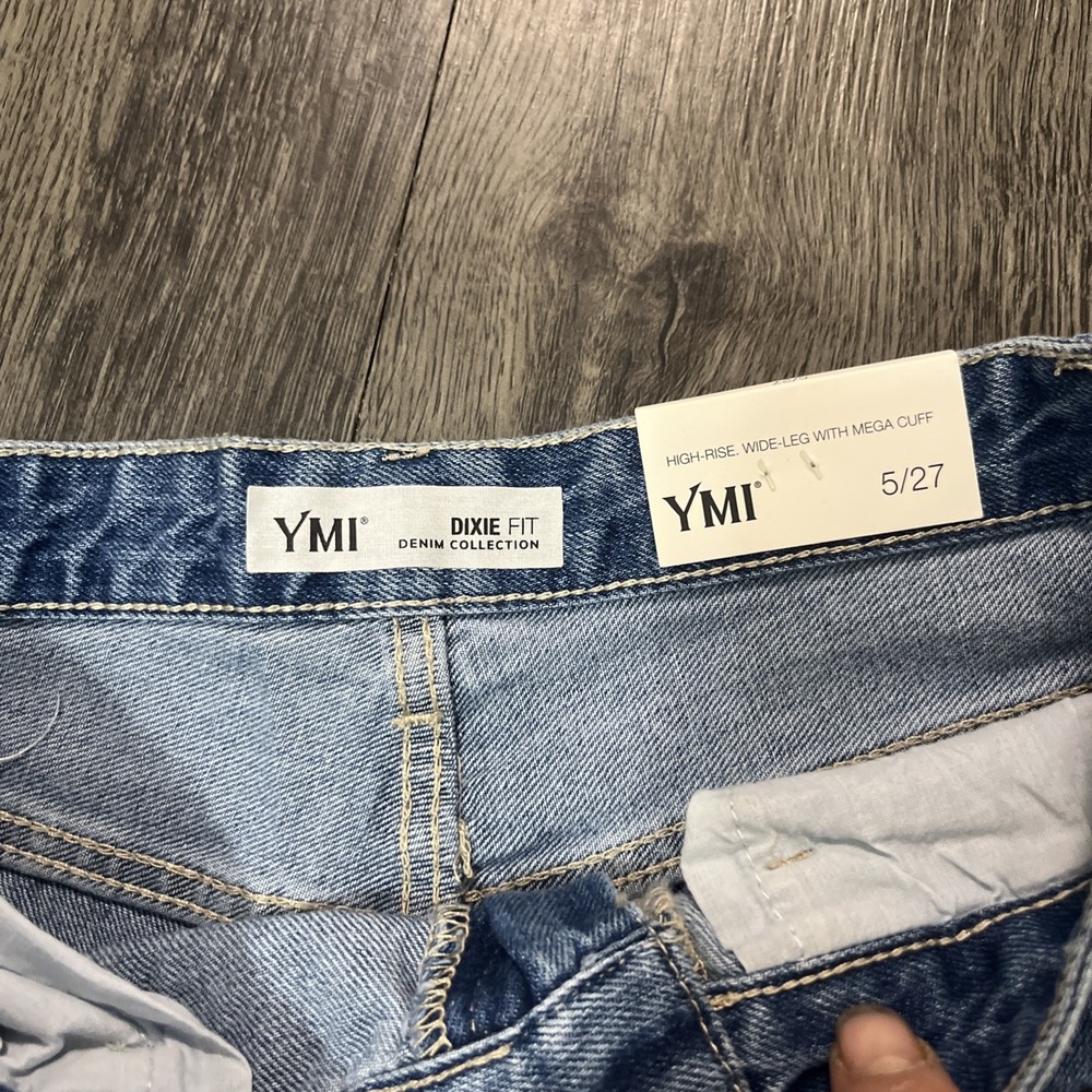 YMI Jeans Womens 5/ 27 Blue Denim Distressed Cuffed Dixie Fit Grunge Streetwear - Picture 3 of 12